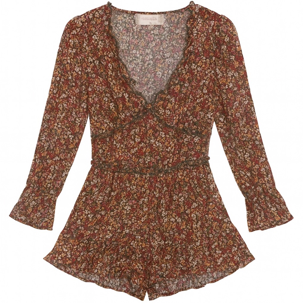 Altar’d State Floral Ruffle Romper | Long Sleeve | Boho Fall Style | Size S
